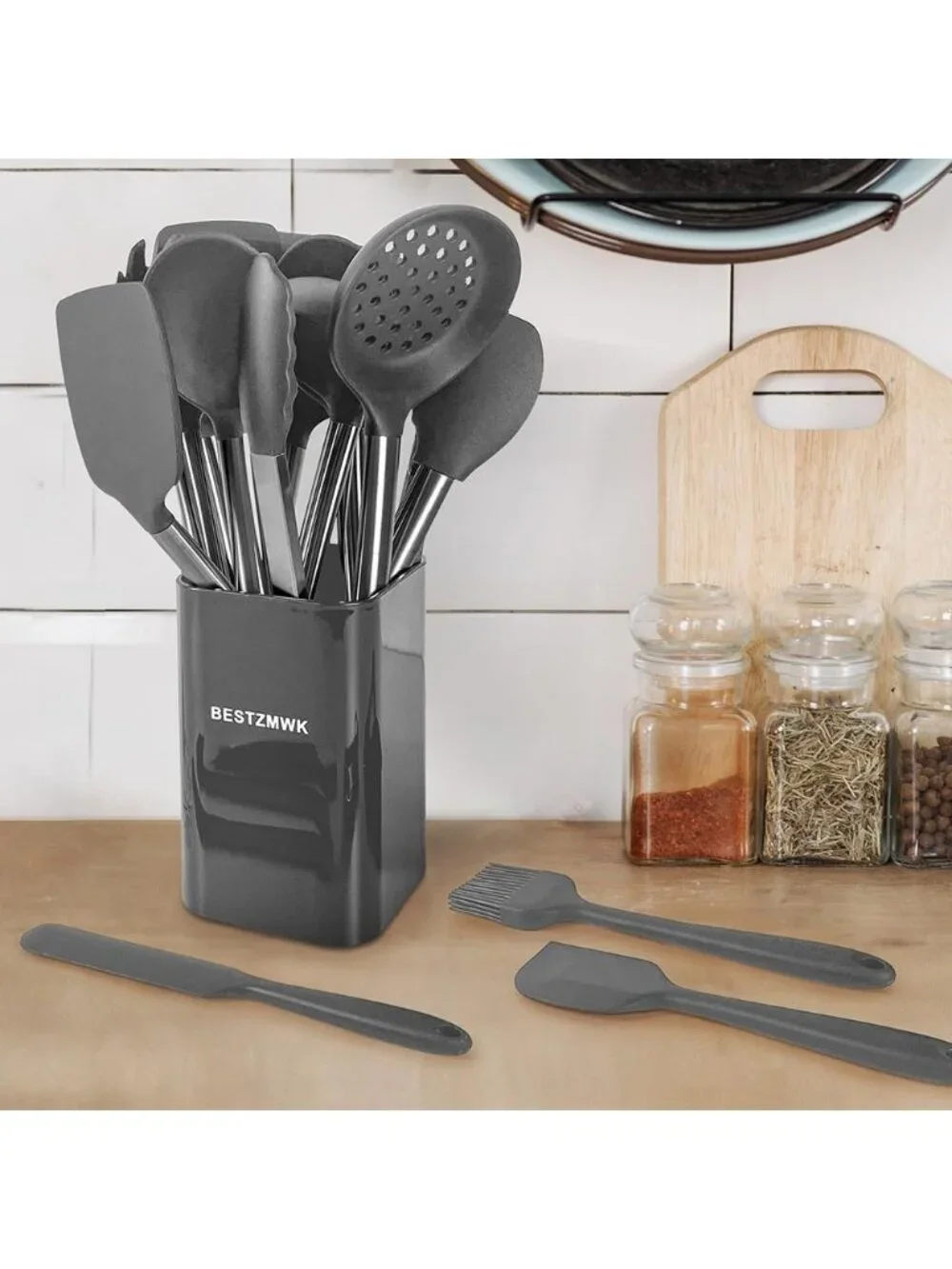 Kitchen Utensil Set-Silicone Cooking 33 Nonstick Kitchen Gadgets & Spoons Gray